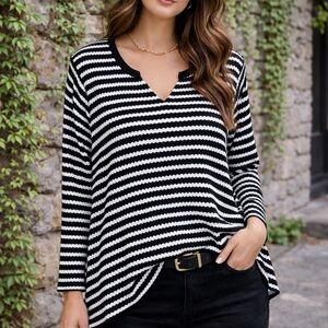TORRID Black and White Breton Striped Long Sleeve Top, 5x